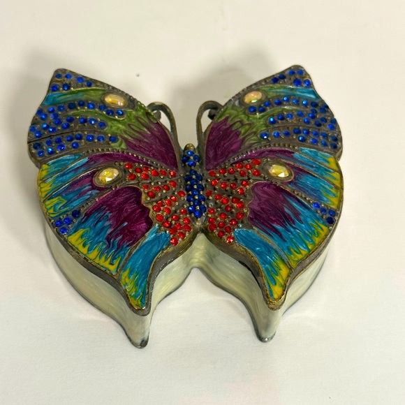 Vintage Enamel and Copper Jeweled Butterfly Trinket Box - Picture 1 of 8